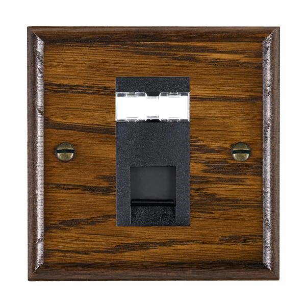 Woods Ovolo Dark Oak 1 gang RJ45 CAT 5E Outlet – Unshielded Black