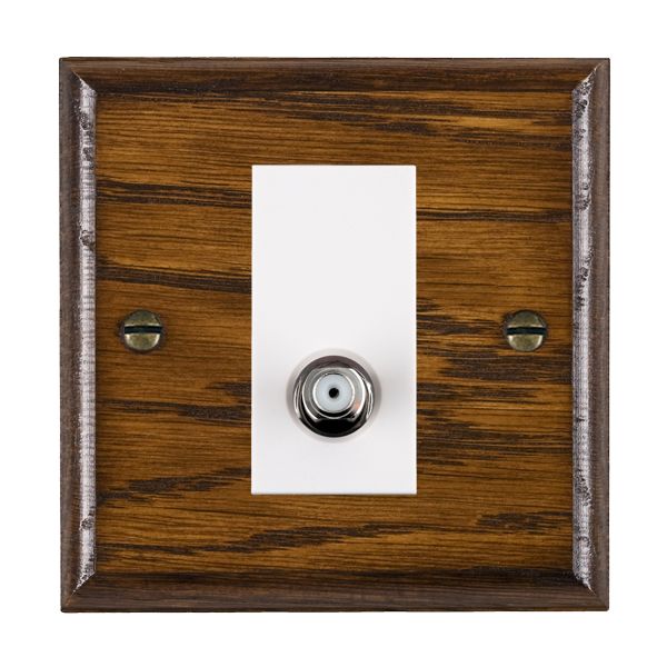 Woods Ovolo Dark Oak 1 gang Non-Isolated Satellite White
