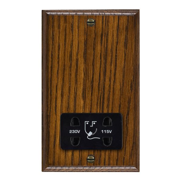 Woods Ovolo Dark Oak Shaver Dual Voltage Unswitched Socket (Vertically Mounted) Black