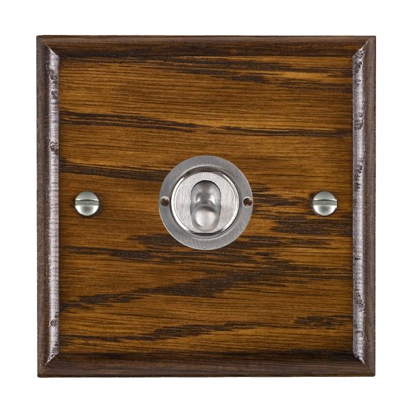 Woods Ovolo Dark Oak 1 gang 20AX Intermediate Toggle Satin Chrome