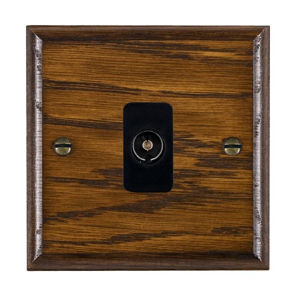 Woods Ovolo Dark Oak 1 gang Isolated TV 1in/1out Black