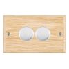 Woods Ovolo Light Oak 2 gang 100W LED 2 Way Push On/Off Rotary Dimmer Satin Chrome
