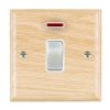 Woods Ovolo Light Oak 1 gang 20AX Double Pole Rocker and Neon Satin Chrome/White