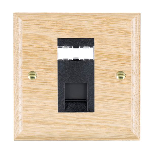 Woods Ovolo Light Oak 1 gang RJ12 Outlet – Unshielded Black