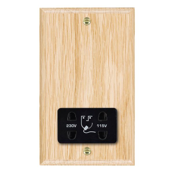 Woods Ovolo Light Oak Shaver Dual Voltage Unswitched Socket (Vertically Mounted) Black