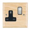Woods Ovolo Light Oak 1 gang 13A Double Pole Switched Socket Satin Chrome/Black
