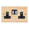 Woods Ovolo Light Oak 2 gang 13A Double Pole Switched Socket Bright Chrome/Black
