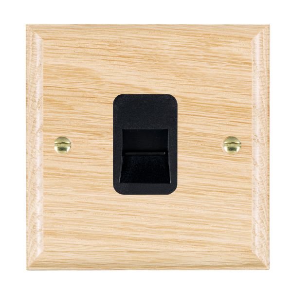 Woods Ovolo Light Oak 1 gang Telephone Master Black