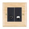 Woods Ovolo Light Oak 2 gang Non-Isolated TV+Satellite 2in/2out Black