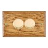 Woods Ovolo Medium Oak 2 gang 100W LED 2 Way Push On/Off Rotary Dimmer Polished Brass