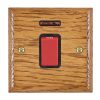 Woods Ovolo Medium Oak 1 gang 45A Double Pole Rocker and Neon Red/Black