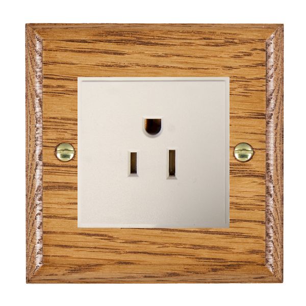 Woods Ovolo Medium Oak 1 gang 15A 110V AC American Unswitched Socket White