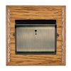 Woods Ovolo Medium Oak 1 gang 10A (6AX) Card Switch On/Off with Blue LED Locator Antique Brass/Black